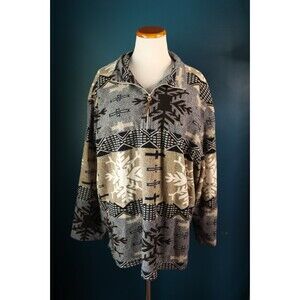 Vintage Snowflake Southwestern Aztec Hipster 1/4 Zip Fleece Pullover Unisex XXL